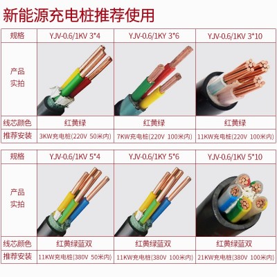 YJV国标7KW11/21千瓦3/5芯4/6/10平方充电桩专用铜芯家用线 电缆线图3