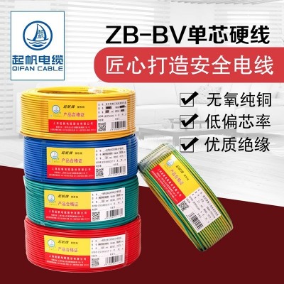 起帆电线ZB-BV10/16平方单国标芯铜芯阻燃硬线装修家用照明插座线