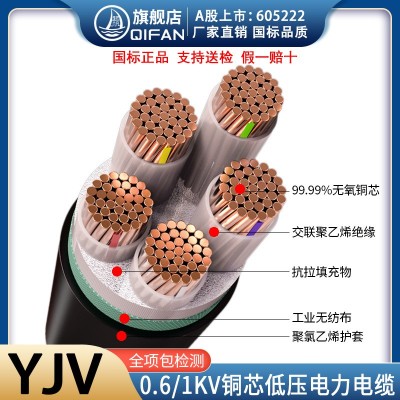 起帆电缆YJV 4芯3+1芯/4+1芯/3+2芯/5芯国标低压铜 芯交联电力电缆图3
