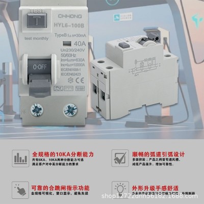 B型电磁漏电断路器HYL6-100B光伏充电桩保护器充电桩浪涌保护器2P图3