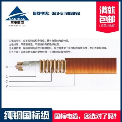 三电盛塔 铜芯轧纹铜护套柔性无极矿物质防火电缆 BTTVW 1*300图2