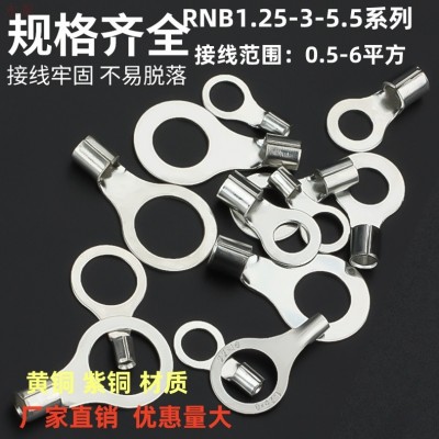 RNB铜端子宇益折弯90度国标紫铜裸端头镀哑光线鼻子铜鼻子1.25-4图3