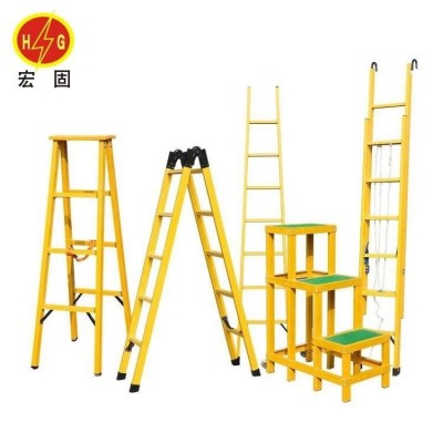 宏固电气轻型玻璃钢爬梯 电工绝缘折叠梯 6米玻璃钢升降梯图2