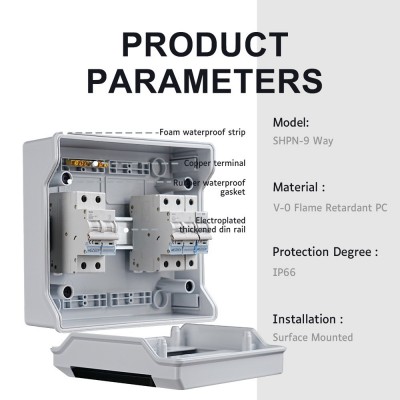 SH-9 way防水IP66明装PC塑料配电盒小型断路器9回路工厂配电 箱c e图3