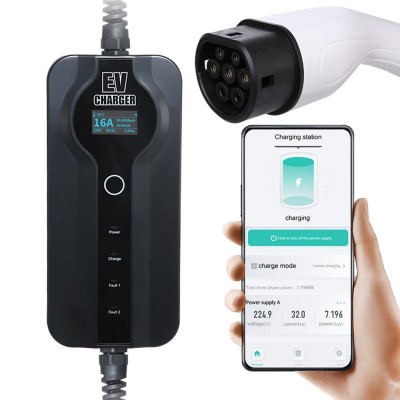 新能源汽车充电器欧标32A电动汽车充电枪7KW免接地带蓝牙APP控制
