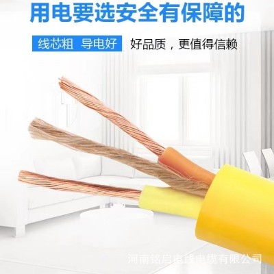 牛筋防冻软电缆2芯1.5 2.5平方纯铜户外家用充电延长线两芯黄电缆 1卷