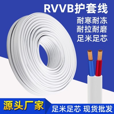 国标RVVB护套线0.75/1.5/2.5平方扁形平行线无氧铜2芯家装电源线 1卷