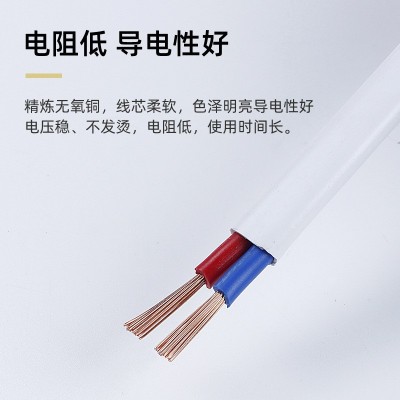 国标RVVB护套线0.75/1.5/2.5平方扁形平行线无氧铜2芯家装电源线 1卷图4