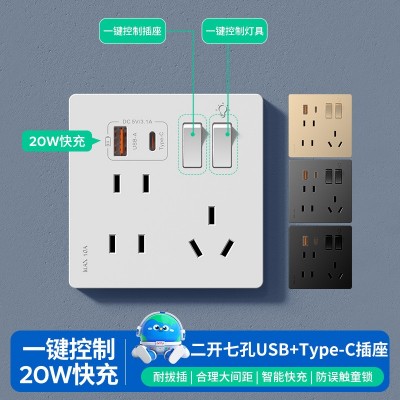 国际电工二开七孔插座type-c+USB快充面板电源墙壁多孔套 装多功能 1个图3