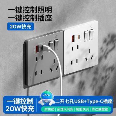国际电工二开七孔插座type-c+USB快充面板电源墙壁多孔套 装多功能 1个图4