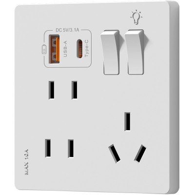 国际电工二开七孔插座type-c+USB快充面板电源墙壁多孔套 装多功能 1个图5