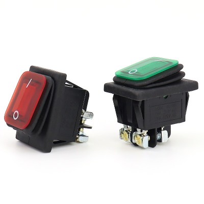 KCD4连体防水船型开关 螺丝脚翘板开关防尘4脚2档带灯开关16A250V 40个