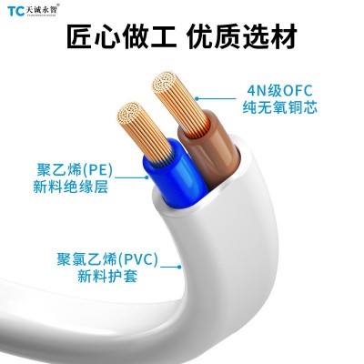 无氧铜RVVB白色扁形护套电线2芯0.75 1.5 2.5 4平方家用平行线100