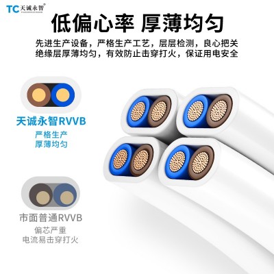 无氧铜RVVB白色扁形护套电线2芯0.75 1.5 2.5 4平方家用平行线100图4