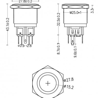 金属按钮开关25mm带灯环形6脚平头自复位按压式防水电源开关批发图3