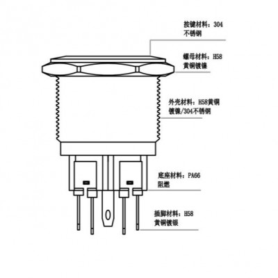 金属按钮开关25mm带灯环形6脚平头自复位按压式防水电源开关批发