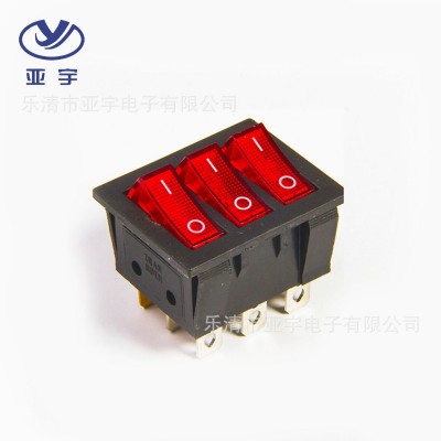 KCD3-三联船型开关 大电量电流 红色三联提示两档多功能按钮图2