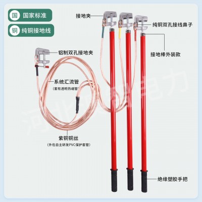 高压接地线0.4KV携带型短路接地线户外挂钩双簧接地线套装接地
