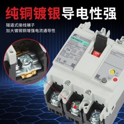 塑壳漏电断路器EW100EAG3P75A100A三相30m A防触电防漏电