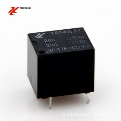 腾飞汽车直流继电器12VT78T74TRKM5V/9V/12V4脚常开小型继电器20a